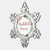 Cornish Merry Christmas Wreath, Nadelik Lowen Schneeflocken Zinn-Ornament (Rechts)