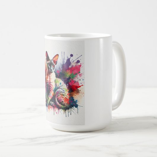 Cornish Rex Cat Farbiges Portrait Kaffeetasse (VorderseiteRechts)