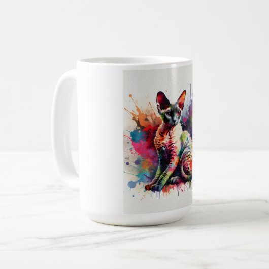 Cornish Rex Cat Farbiges Portrait Kaffeetasse (Vorderseite Links)
