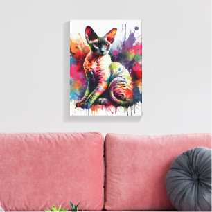 Cornish Rex Cat Farbiges Portrait Leinwanddruck
