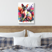 Cornish Rex Cat Farbiges Portrait Leinwanddruck (Insitu (Schlafzimmer))