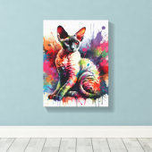 Cornish Rex Cat Farbiges Portrait Leinwanddruck (Insitu (Holzboden))