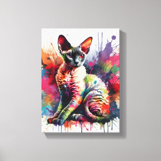 Cornish Rex Cat Farbiges Portrait Leinwanddruck (Vorderseite)