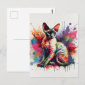 Cornish Rex Cat Farbiges Portrait Postkarte (Vorne/Hinten)