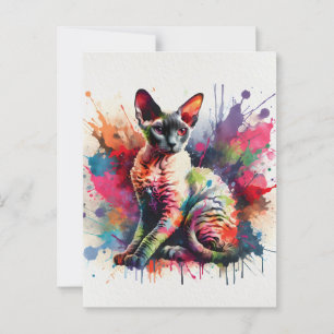 Cornish Rex Cat Farbiges Portrait Postkarte