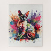 Cornish Rex Cat Farbiges Portrait Puzzle (Vertikal)