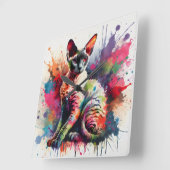 Cornish Rex Cat Farbiges Portrait Quadratische Wanduhr (Winkel)