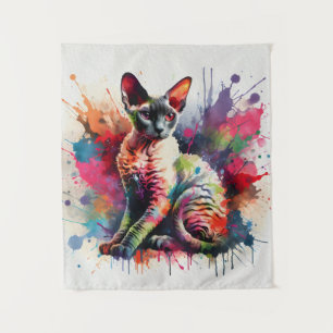 Cornish Rex Cat Farbiges Portrait Wandteppich
