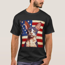 Cornish Rex Cat vor amerikanischer Flagge