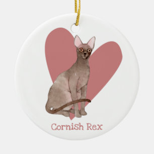 Cornish Rex Cat Watercolor Kitty Pink Herz Keramik Ornament