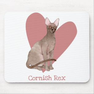 Cornish Rex Cat Watercolor Kitty Pink Herz Mousepad