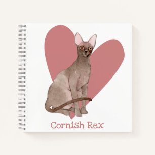 Cornish Rex Cat Watercolor Kitty Pink Herz Notizblock