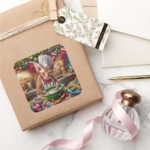 Cornish Rex Holiday Baking: Feierliche Weihnachten Quadratischer Aufkleber