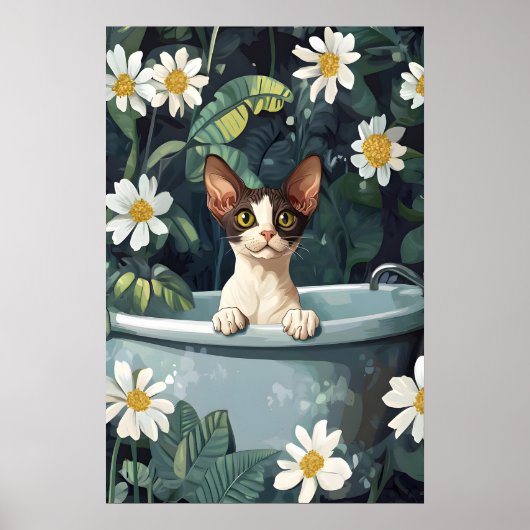 Cornish Rex In Bathtub Poster, Funny Cat Poster (Vorne)