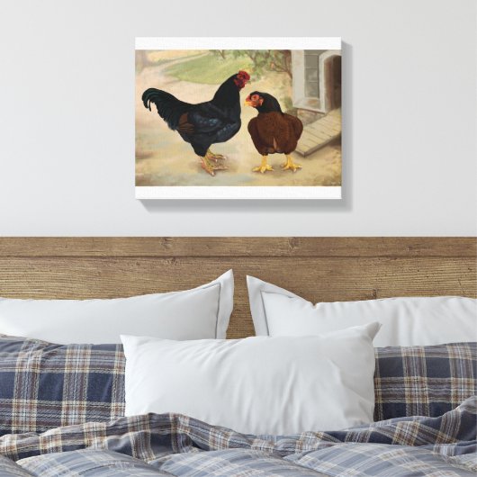 Cornish Rooster und Hen Leinwanddruck (Insitu (Schlafzimmer))