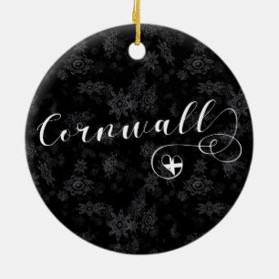 Cornish St Piran's Flag in Heart, Cornwall Keramik Ornament