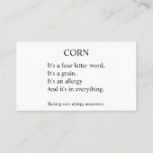 Corns in allem Allergiebewusstsein, das auf der Ka Telefonnummerkarte (Rückseite)