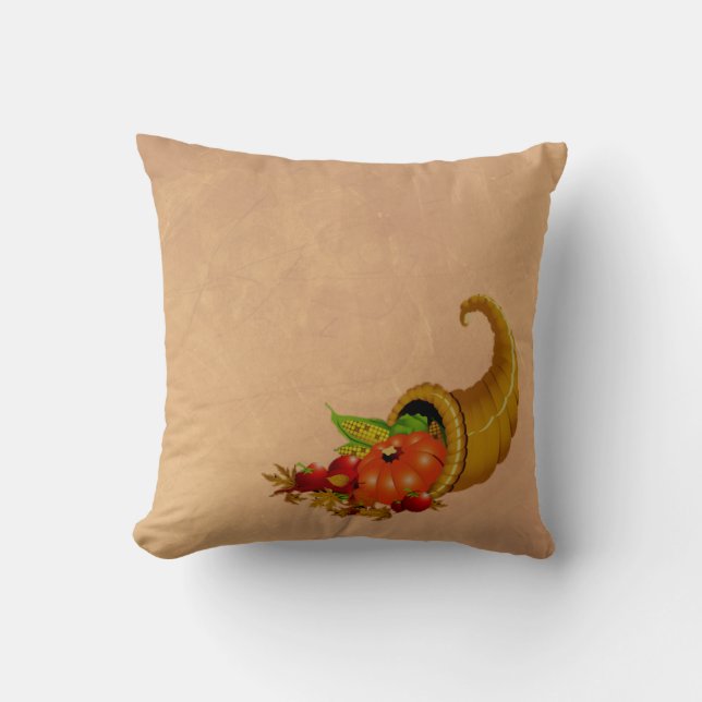Cornucopia Erntedank Beige Leder Aussehen Kissen (Vorderseite)