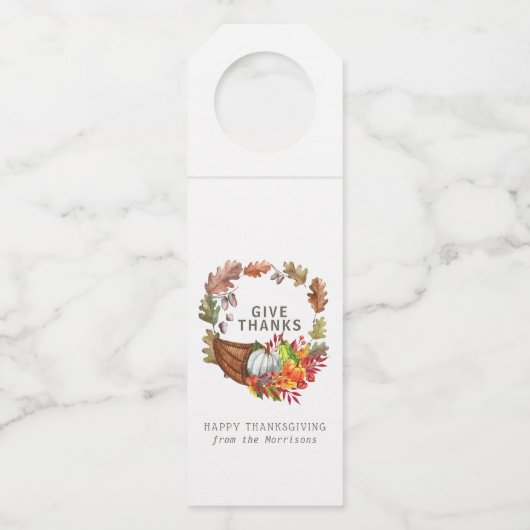 Cornucopia Fall Botanischer Erntedank Flaschenanhänger (Vorderseite)