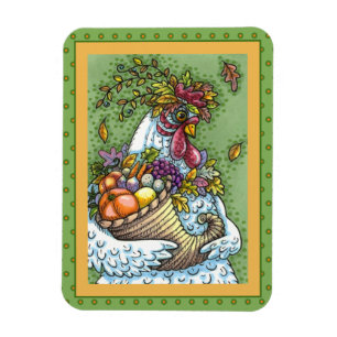 CORNUCOPIA HEN, ERNTEDANK CHICKEN FALL HARVEST MAGNET