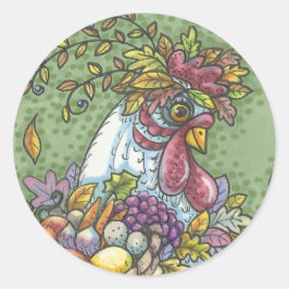 CORNUCOPIA HEN, ERNTEDANK CHICKEN STICKERS RUND