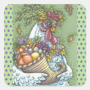 CORNUCOPIA HEN, ERNTEDANK CHICKEN STICKERS Squ