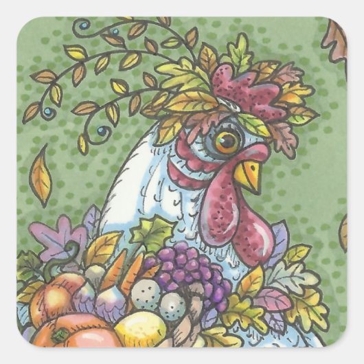 CORNUCOPIA HEN, ERNTEDANK CHICKEN STICKERS Squ (Vorderseite)