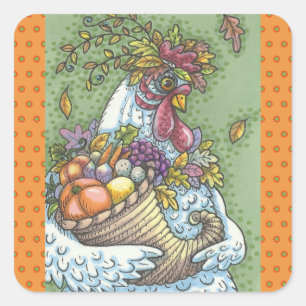 CORNUCOPIA HEN, ERNTEDANK CHICKEN STICKERS Squ