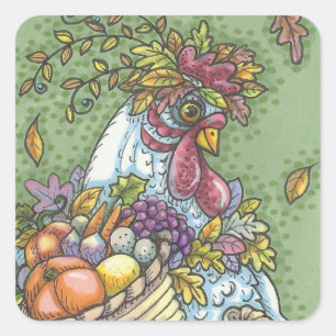 CORNUCOPIA HEN, ERNTEDANK CHICKEN STICKERS Squ