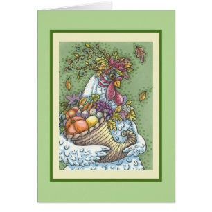 CORNUCOPIA HEN, ERNTEDANK GREETCARD Verse