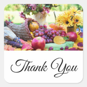 Cornucopia Herbst Ernte Koch Tabelle Vielen Dank Quadratischer Aufkleber