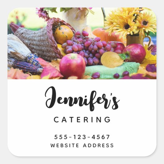 Cornucopia Herbst Ernte Koch Tischgeschäft Quadratischer Aufkleber (Vorderseite)