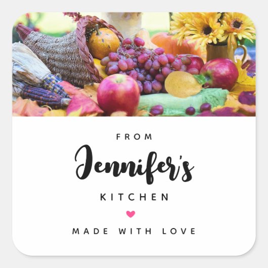 Cornucopia Herbst Ernte Koch Tischküche Quadratischer Aufkleber (Vorderseite)