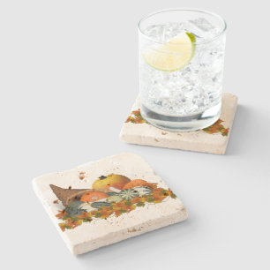 Cornucopia mit Fall Gourds Steinuntersetzer