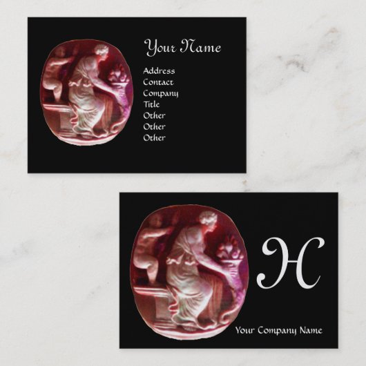 CORNUCOPIA MONOGRAM, antik rotes Schwarz Visitenkarte (Vorne/Hinten)