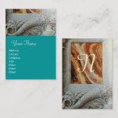 CORNUCOPIA-MONOGRAM, hell grau, aquamarin, blau Visitenkarte (Vorne/Hinten)