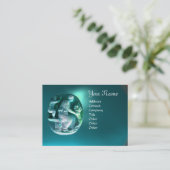 CORNUCOPIA MONOGRAM Hellblau-grünes Aquamarin Visitenkarte (Stehend Vorderseite)