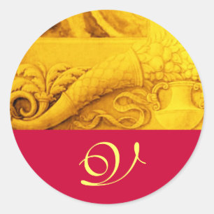 CORNUCOPIA MONOGRAM , hellgoldgelbe Fuchsie Runder Aufkleber