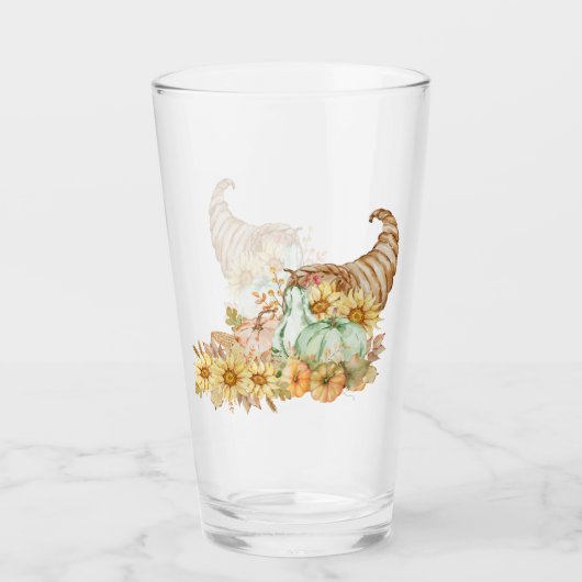 Cornucopia, Pumpkins und Sonnenblumen Glas (Vorderseite)