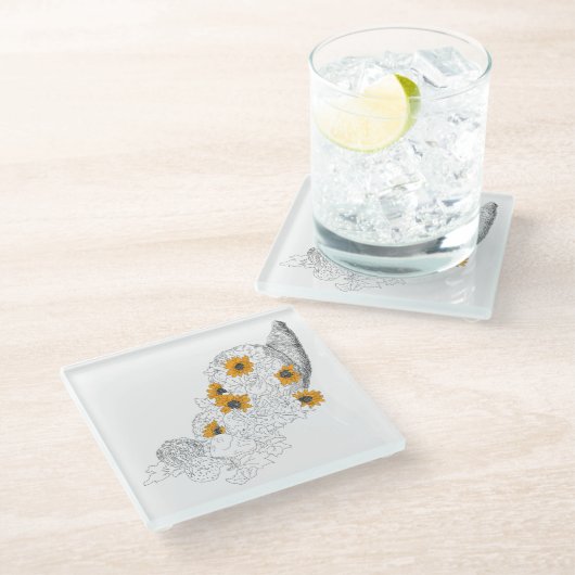 Cornucopia Sunflowers Pumpkins Glasuntersetzer (Schrägansicht)