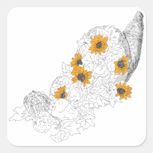 Cornucopia Sunflowers Pumpkins Quadratischer Aufkleber