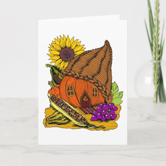 Cornucopia und Pumpkin Fairy House Whimsical Blank Karte (Vorderseite)