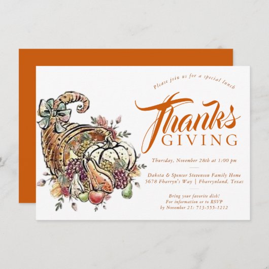 Cornucopie Sublimierung | Orange Erntedank Einladung (Vorne/Hinten)