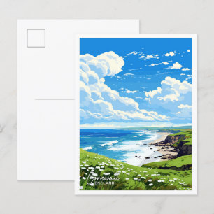Cornwall England Art Travel Vintag Illustration Postkarte