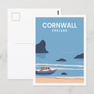 Cornwall England Famous Travel Place Illustration Postkarte
