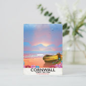 Cornwall-Fischerboot Vintage-Reiseposter Postkarte (Stehend Vorderseite)