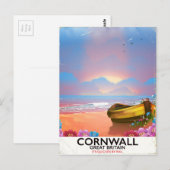 Cornwall-Fischerboot Vintage-Reiseposter Postkarte (Vorne/Hinten)