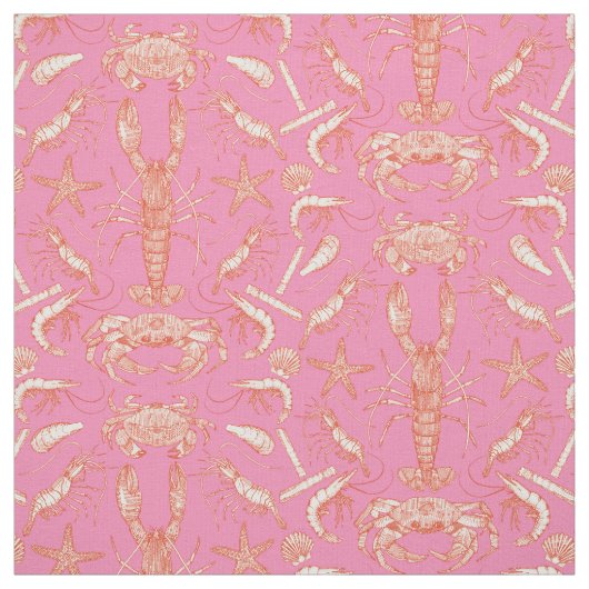 Cornwall-Krustentiere-Damaskaiennrosa Stoff (Muster)