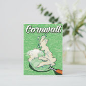 Cornwall Map Vintage Reiseplakat Postkarte (Stehend Vorderseite)