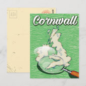 Cornwall Map Vintage Reiseplakat Postkarte (Vorne/Hinten)